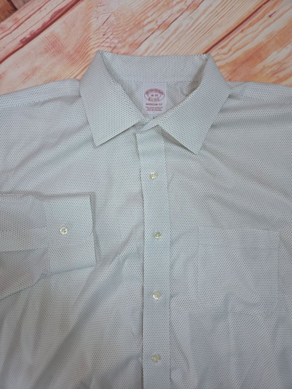 Brooks Brothers Madison Fit White Non-Iron Dress Shirt 18-35 Polka Dot Stretch